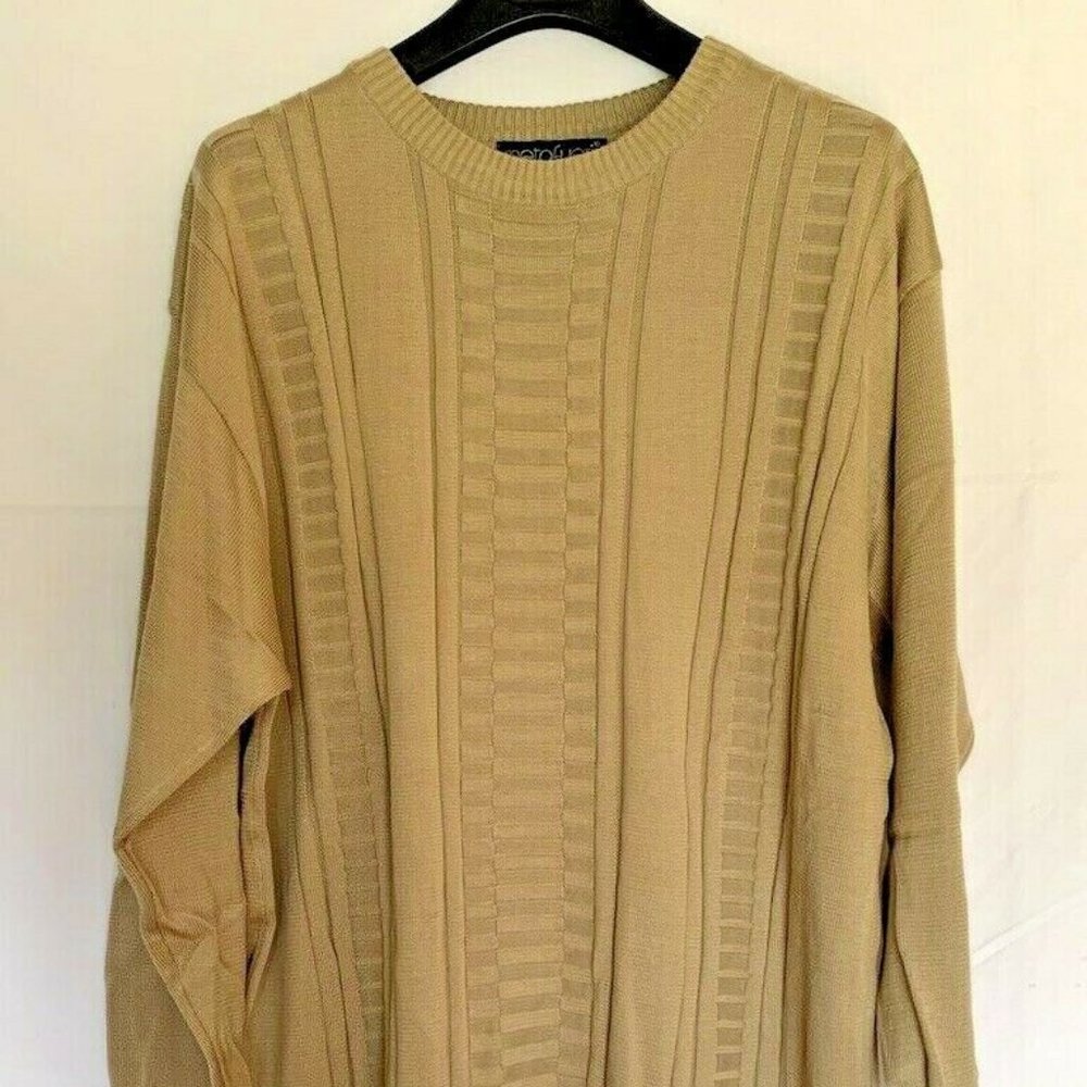 METOFUORI New York ~Knit Cotton Blend ~Beige ~Crew Neck Long Sleeve Sweater~Sz.L